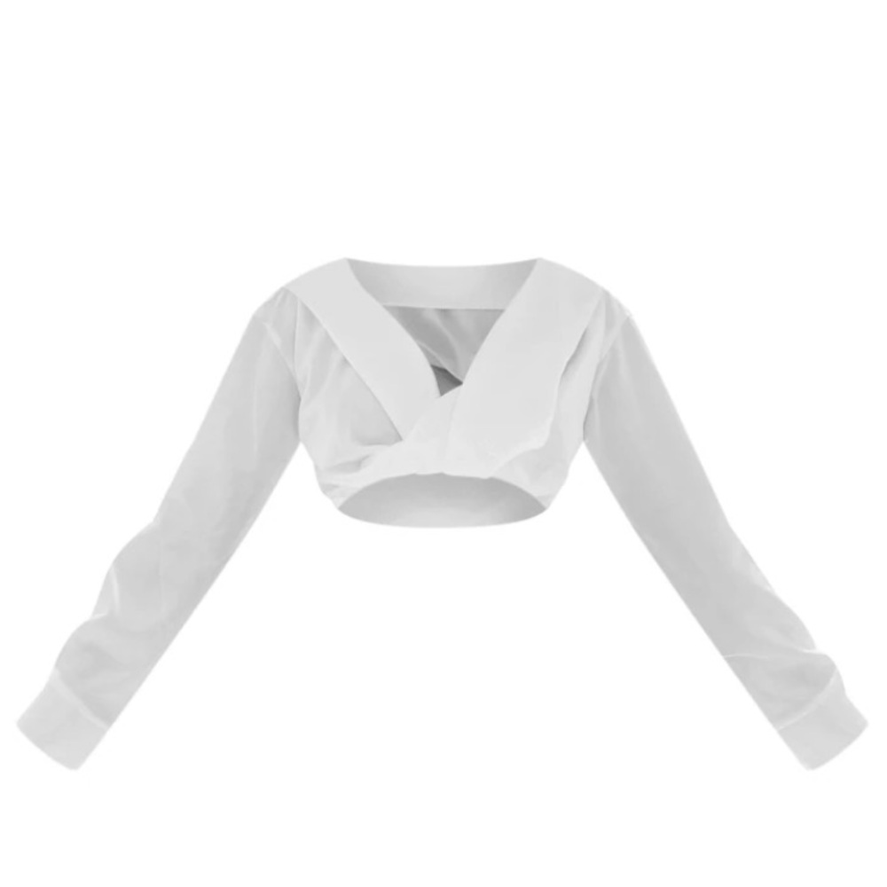 White Satin Twist Crop Blouse